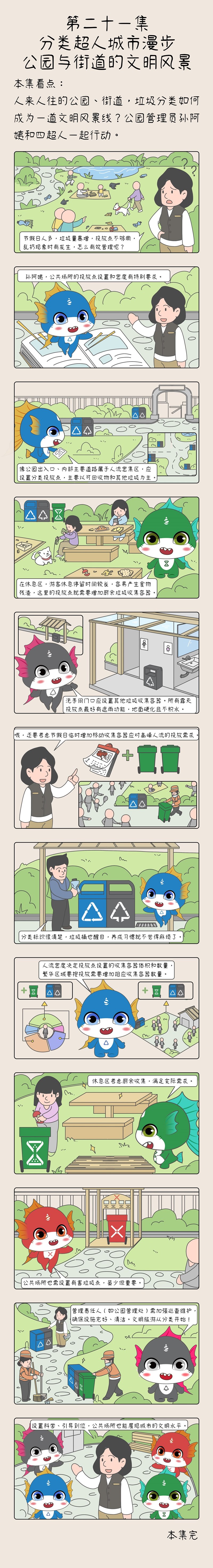 生活垃圾分类主题漫画第二十一集 |《分类超人城市漫步公园与街道的文明风景》